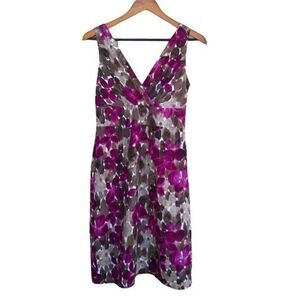 Axcess Sleeveless V-neck‎ Empire Midi Dress Pink Brown Floral Sz S